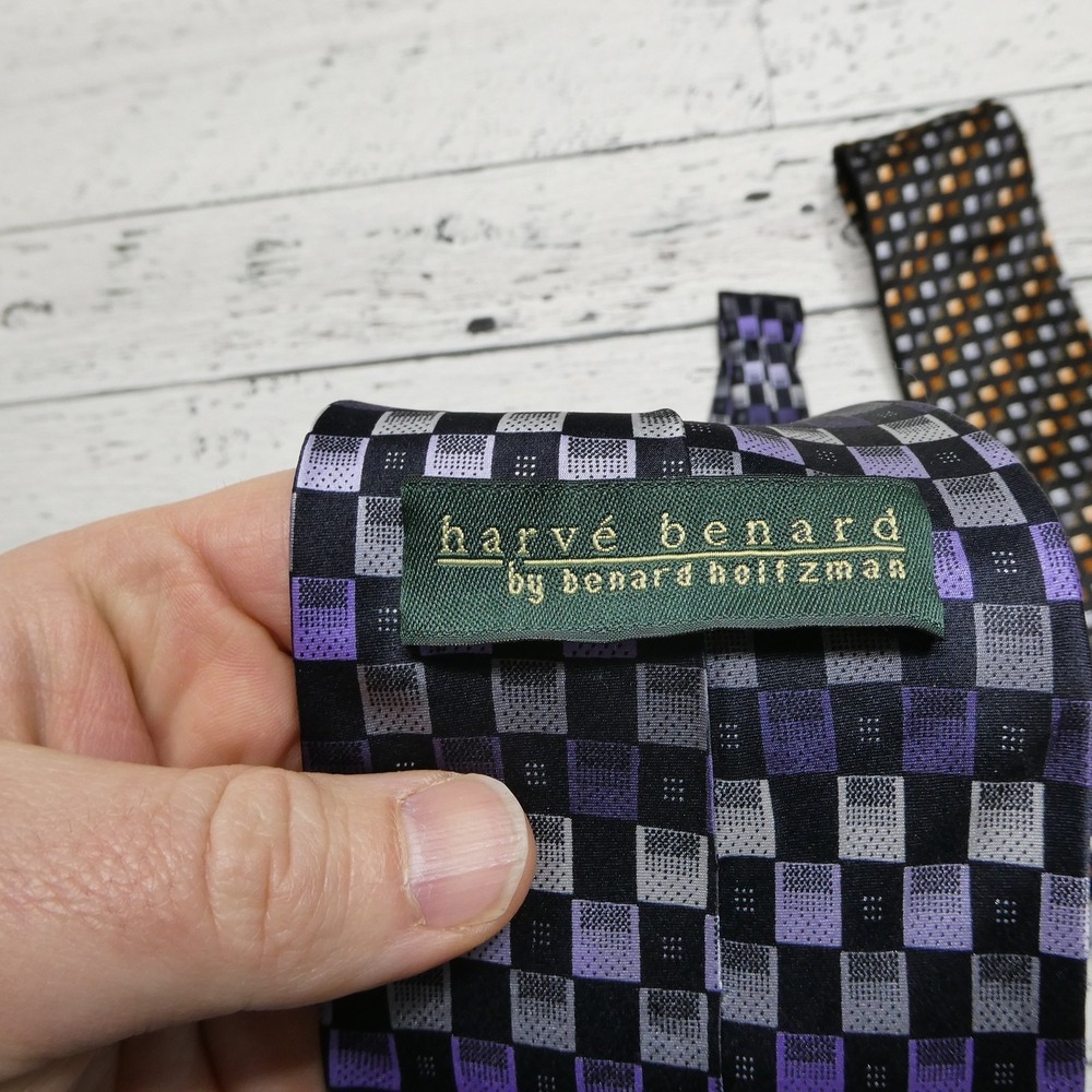 Harve Benard Tie Set Mens One Size Black Purple Geometric 100% Silk Lot Of 2 - Picture 4 of 9